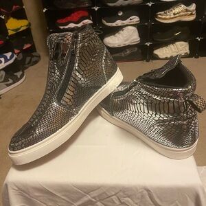 Generic Metallic Silver Crocodile High-Top Sneakers